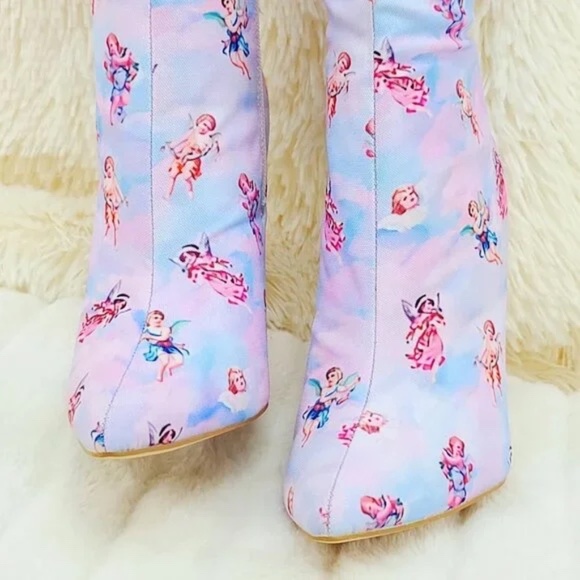 Mata Adorable Cupid Cherub Tie Dye 4.25 " Stiletto Thigh High Boots - Picture 6 of 7